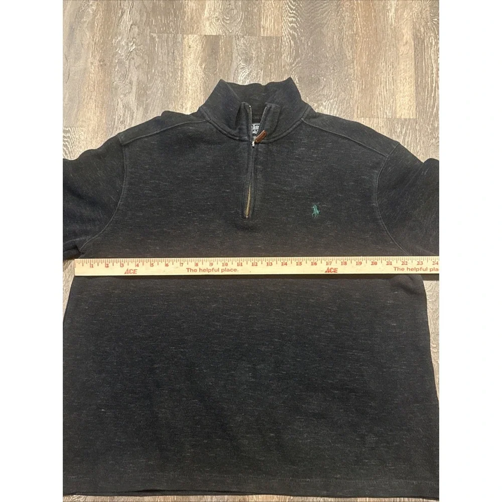 Vtg. Polo Ralph Lauren 1/4 Zip Pullover Sweater Blue Cotton L Green Pony Logo